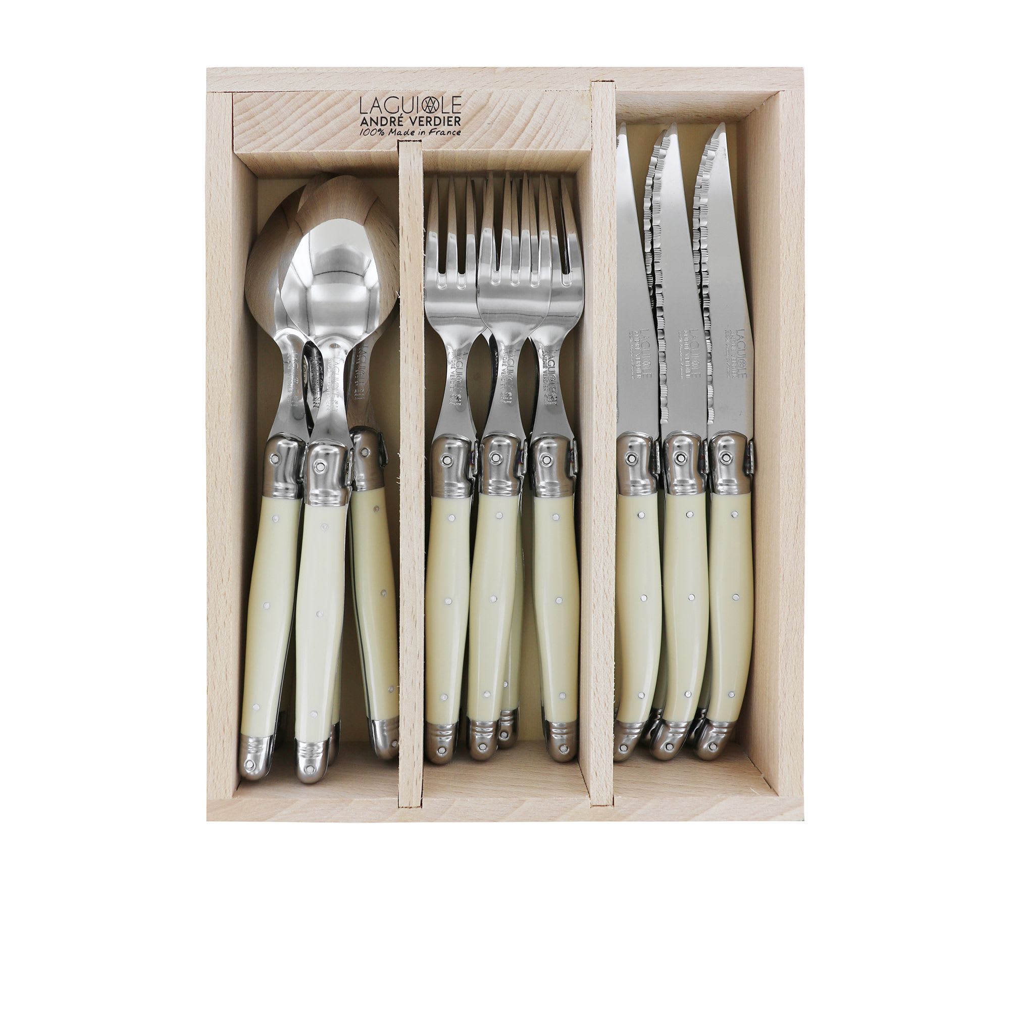 Laguiole by Andre Verdier Debutant Cutlery Set 18pc Mirror Ivory